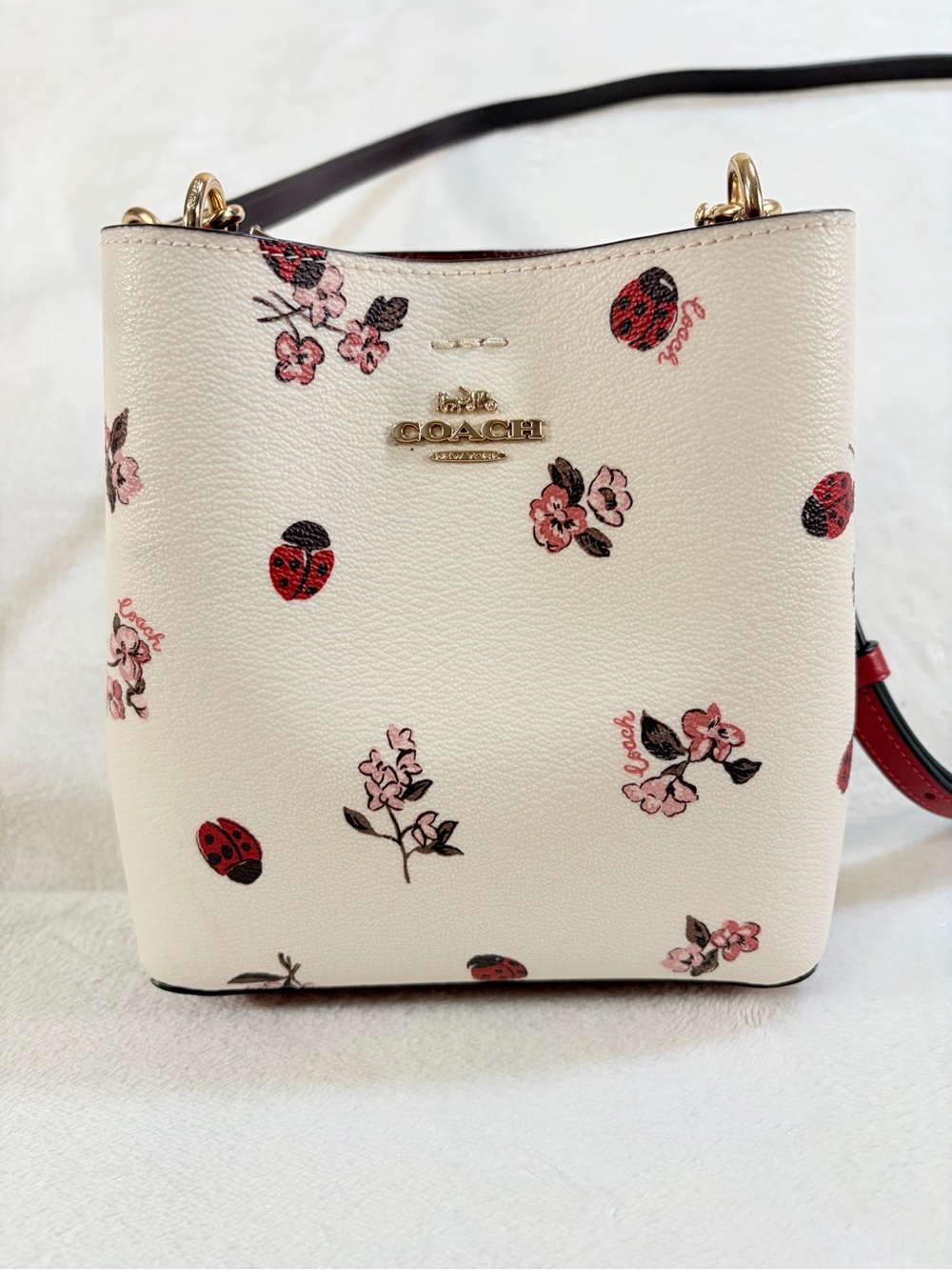 Coach C 7268 Mini Town Bucket Bag with Ladybug and Floral Print Crossbody